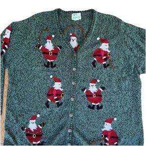 Vintage Quacker Factory Sweater Womens Large Santa Claus Christmas Cardigan 90s